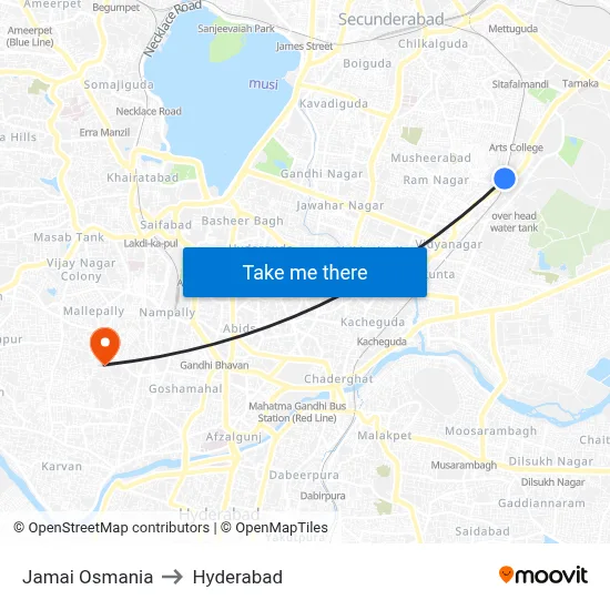 Jamai Osmania to Hyderabad map