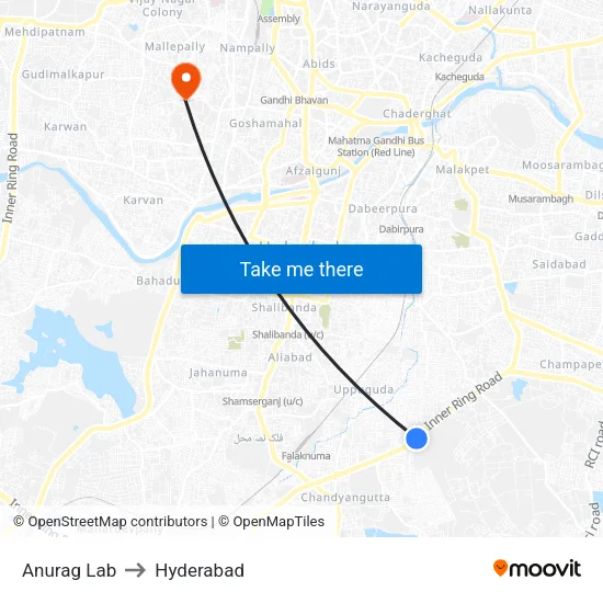 Anurag Lab to Hyderabad map