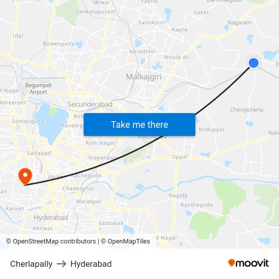 Cherlapally to Hyderabad map