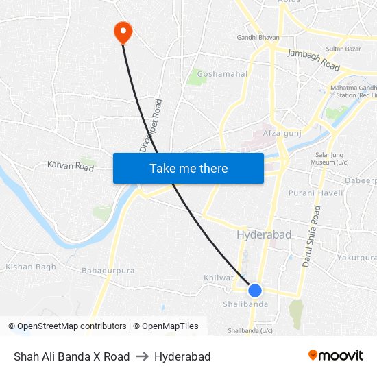 Shah Ali Banda X Road to Hyderabad map