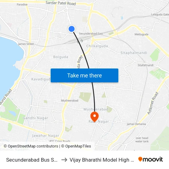 Secunderabad Bus Station to Vijay Bharathi Model High School map