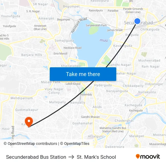 Secunderabad Bus Station to St. Mark's School map