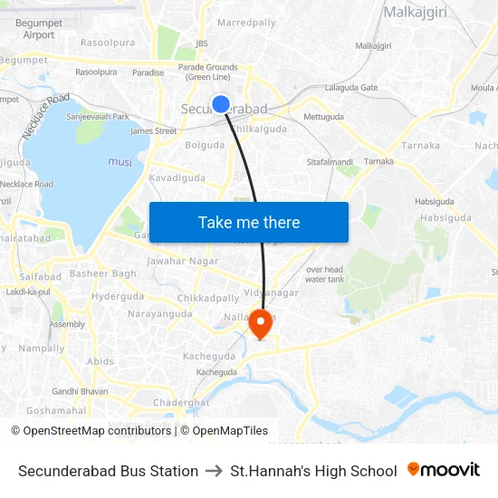 Secunderabad Bus Station to St.Hannah's High School map