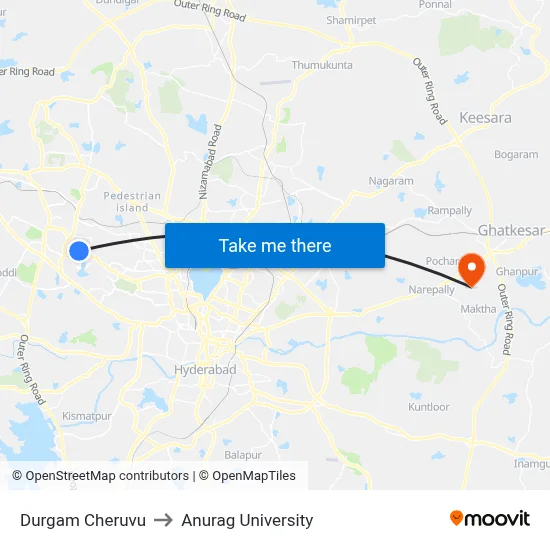 Durgam Cheruvu to Anurag University map