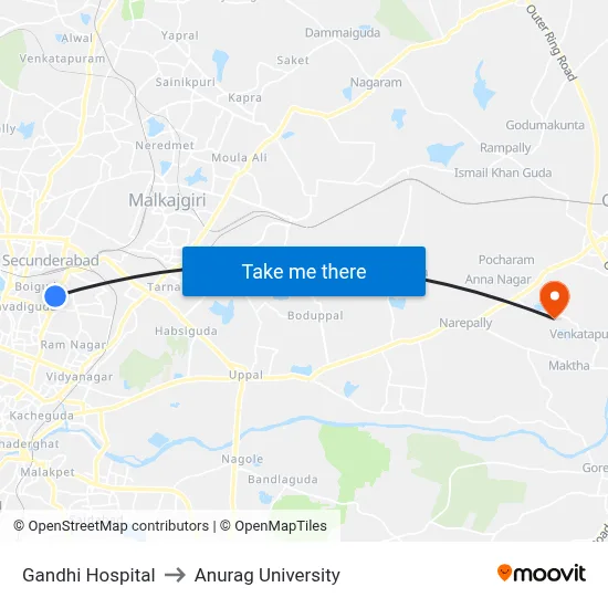 Gandhi Hospital to Anurag University map
