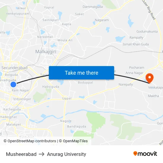 Musheerabad to Anurag University map