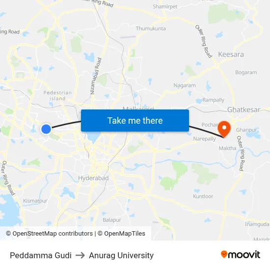 Peddamma Gudi to Anurag University map