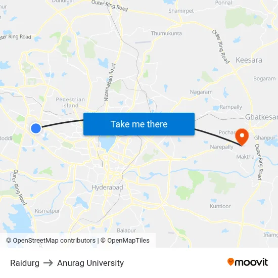Raidurg to Anurag University map