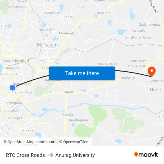 RTC Cross Roads to Anurag University map