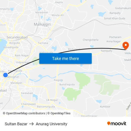 Sultan Bazar to Anurag University map