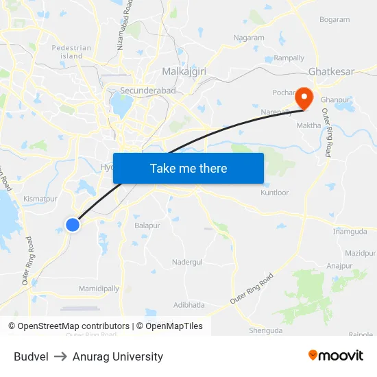 Budvel to Anurag University map