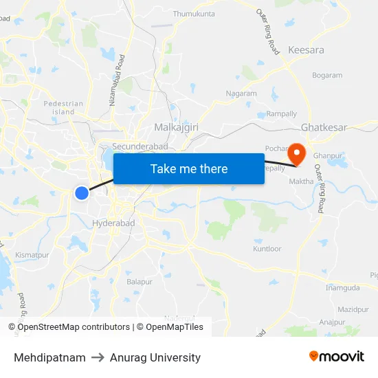 Mehdipatnam to Anurag University map