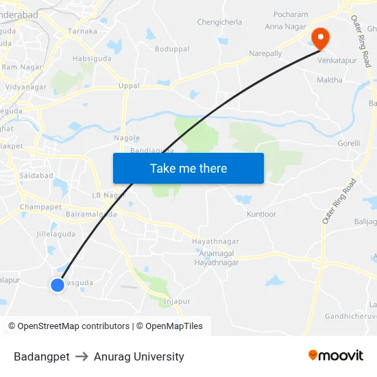 Badangpet to Anurag University map