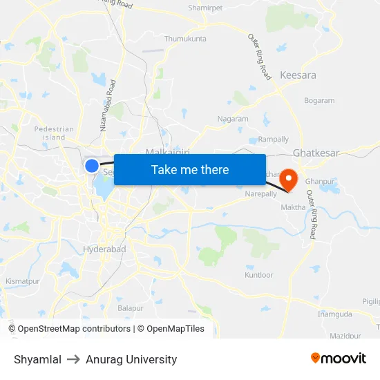 Shyamlal to Anurag University map