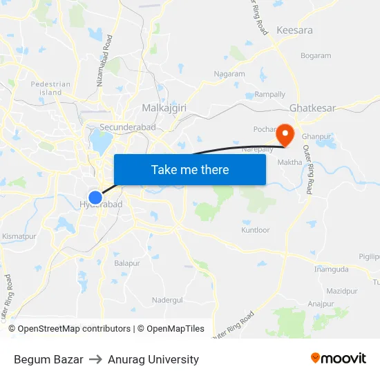 Begum Bazar to Anurag University map