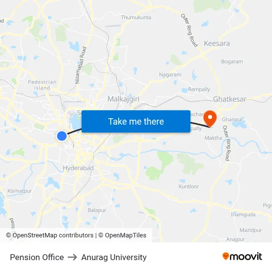 Pension Office to Anurag University map