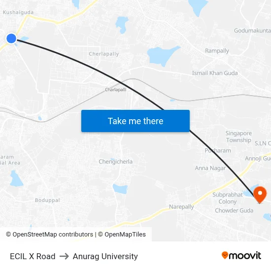 ECIL X Road to Anurag University map