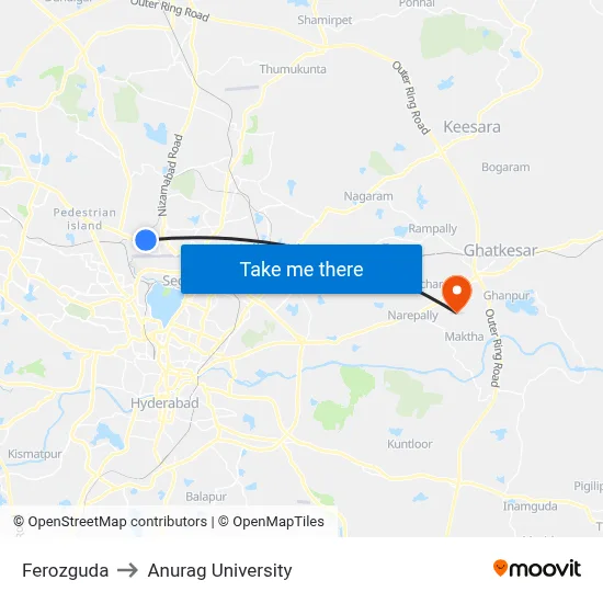 Ferozguda to Anurag University map