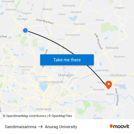 Gandimaisamma to Anurag University map