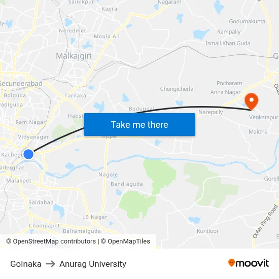 Golnaka to Anurag University map