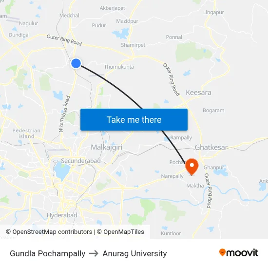 Gundla Pochampally to Anurag University map