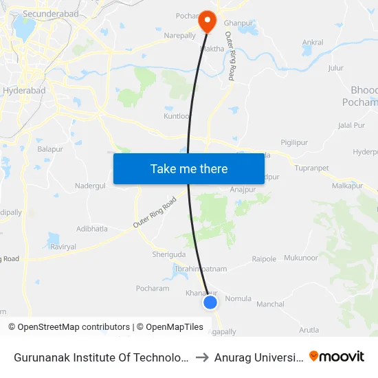 Gurunanak Institute Of Technology to Anurag University map