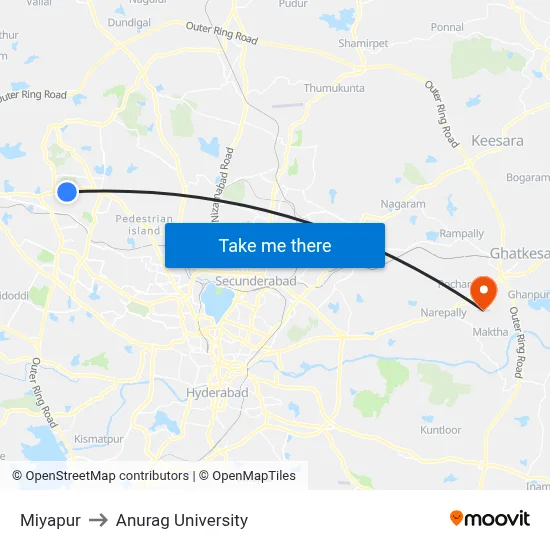 Miyapur to Anurag University map