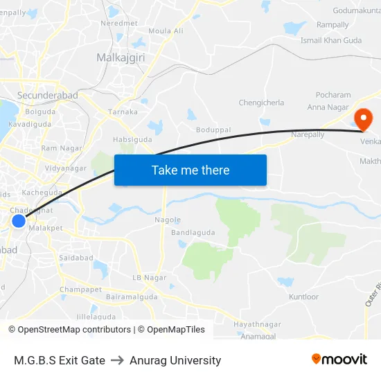 M.G.B.S Exit Gate to Anurag University map
