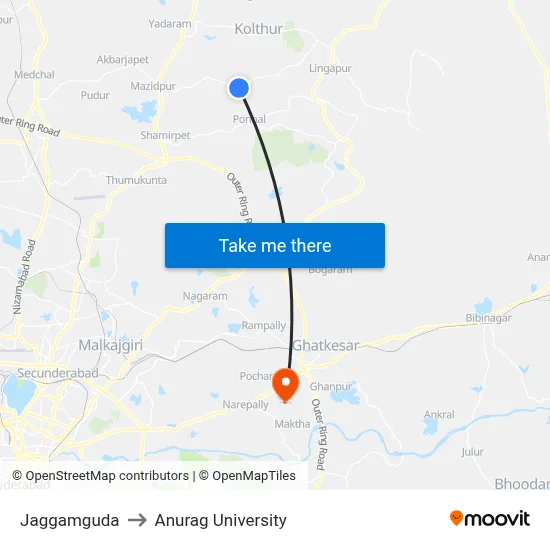 Jaggamguda to Anurag University map