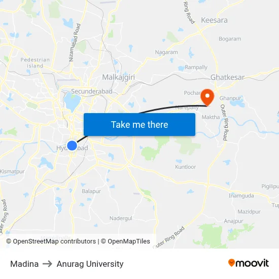 Madina to Anurag University map