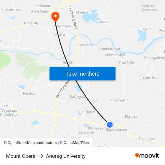 Mount Opera to Anurag University map