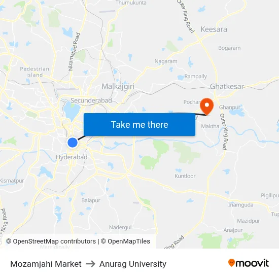 Mozamjahi Market to Anurag University map