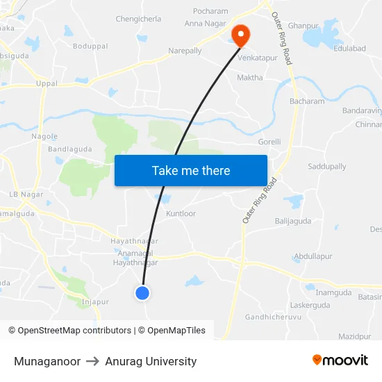 Munaganoor to Anurag University map