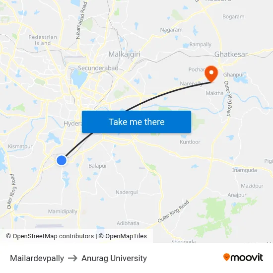 Mailardevpally to Anurag University map