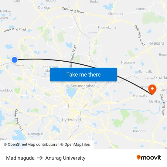 Madinaguda to Anurag University map