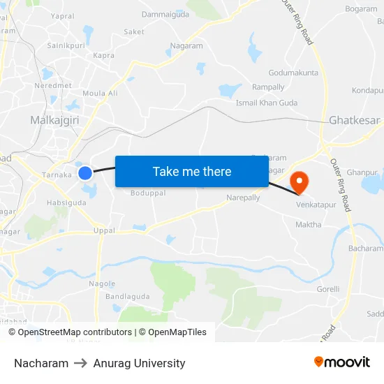 Nacharam to Anurag University map