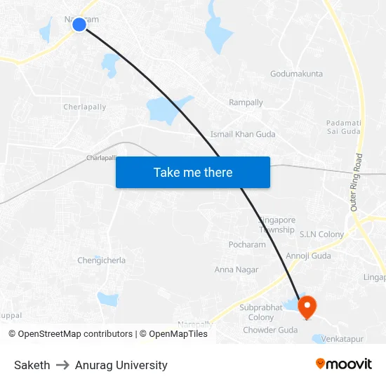 Saketh to Anurag University map