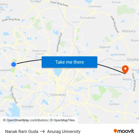 Nanak Ram Guda to Anurag University map
