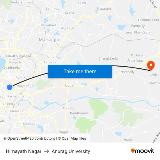 Himayath Nagar to Anurag University map