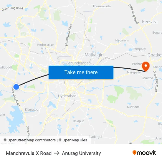 Manchrevula X Road to Anurag University map