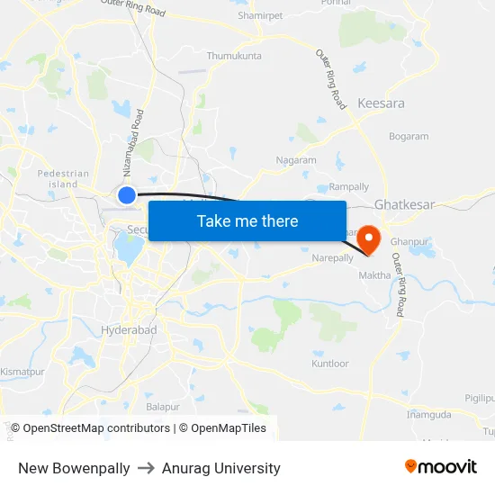 New Bowenpally to Anurag University map
