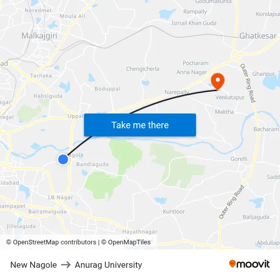 New Nagole to Anurag University map