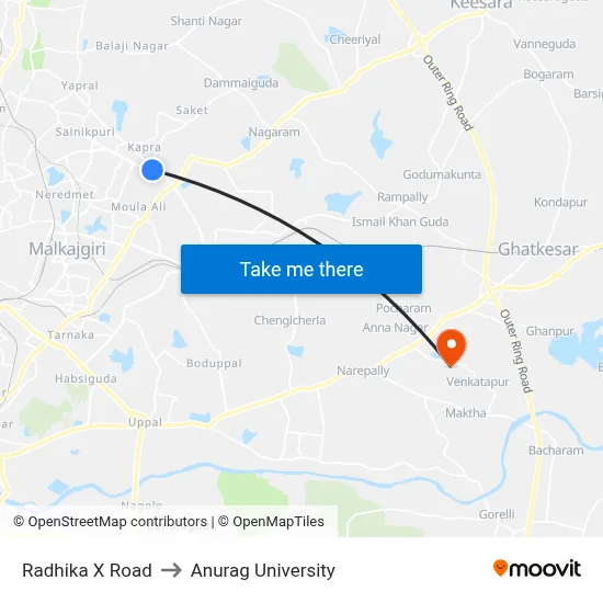 Radhika X Road to Anurag University map