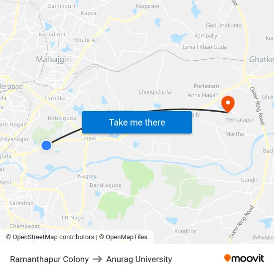 Ramanthapur Colony to Anurag University map