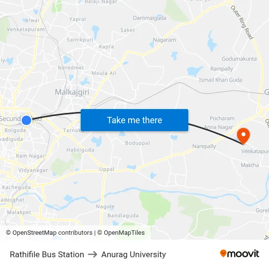 Rathifile Bus Station to Anurag University map