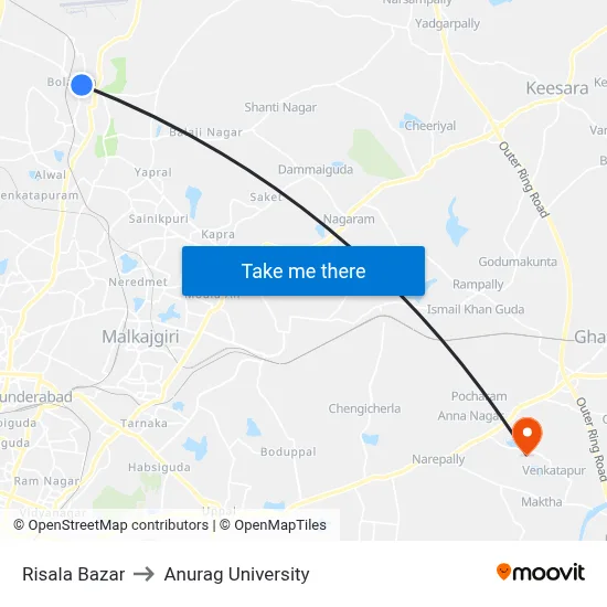 Risala Bazar to Anurag University map