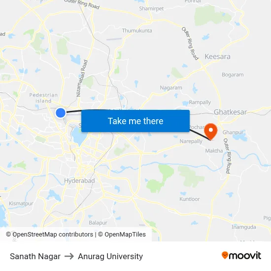 Sanath Nagar to Anurag University map