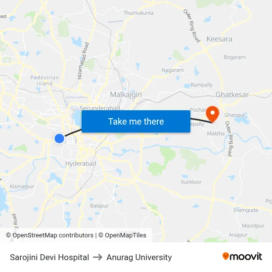 Sarojini Devi Hospital to Anurag University map