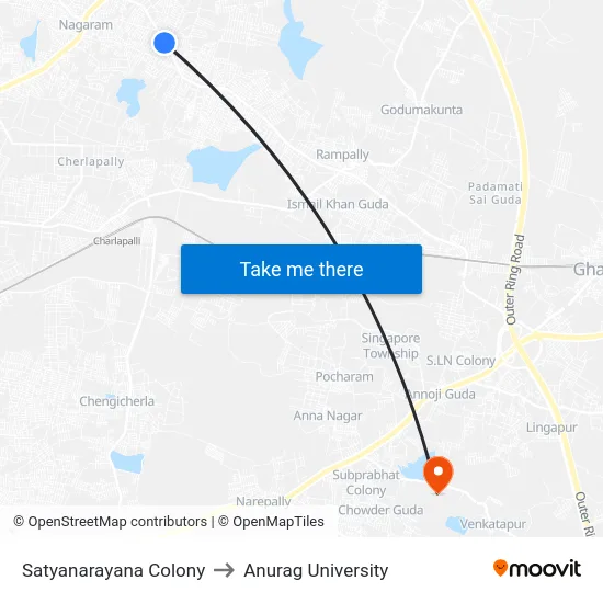 Satyanarayana Colony to Anurag University map