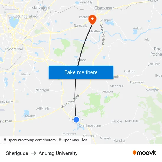 Sheriguda to Anurag University map